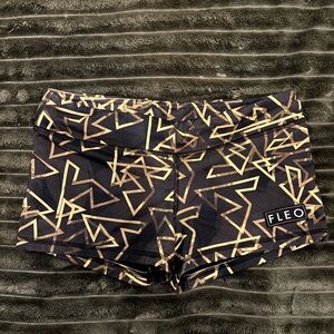 Fleo Women's Black and Gold Patterned Shorts